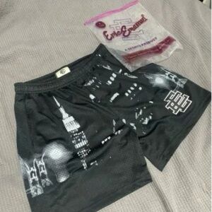 Black Graphic Shorts with Cityscape Design